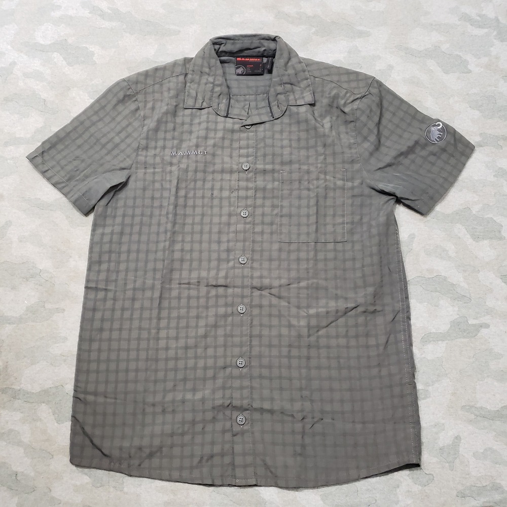 Mammut Shirt Mens Small Green Plaid Hiking Outdoor Short Sleeve Button Up